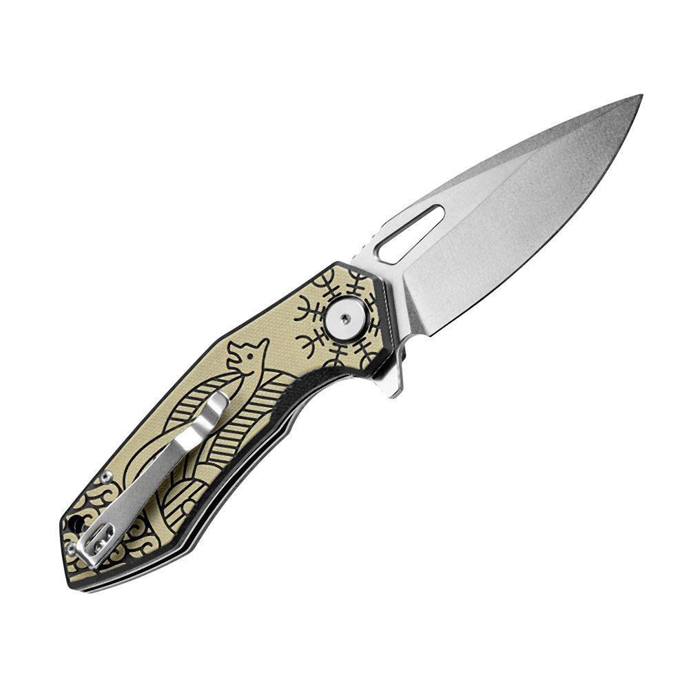 M-TAC Type 12 Scandinavian Stonewash folding knife, black / sand, 8.5 cm blade - Image 4